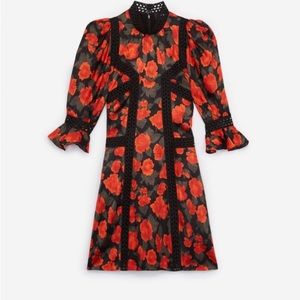 The Kooples Short Printed Dress with Lace Strips